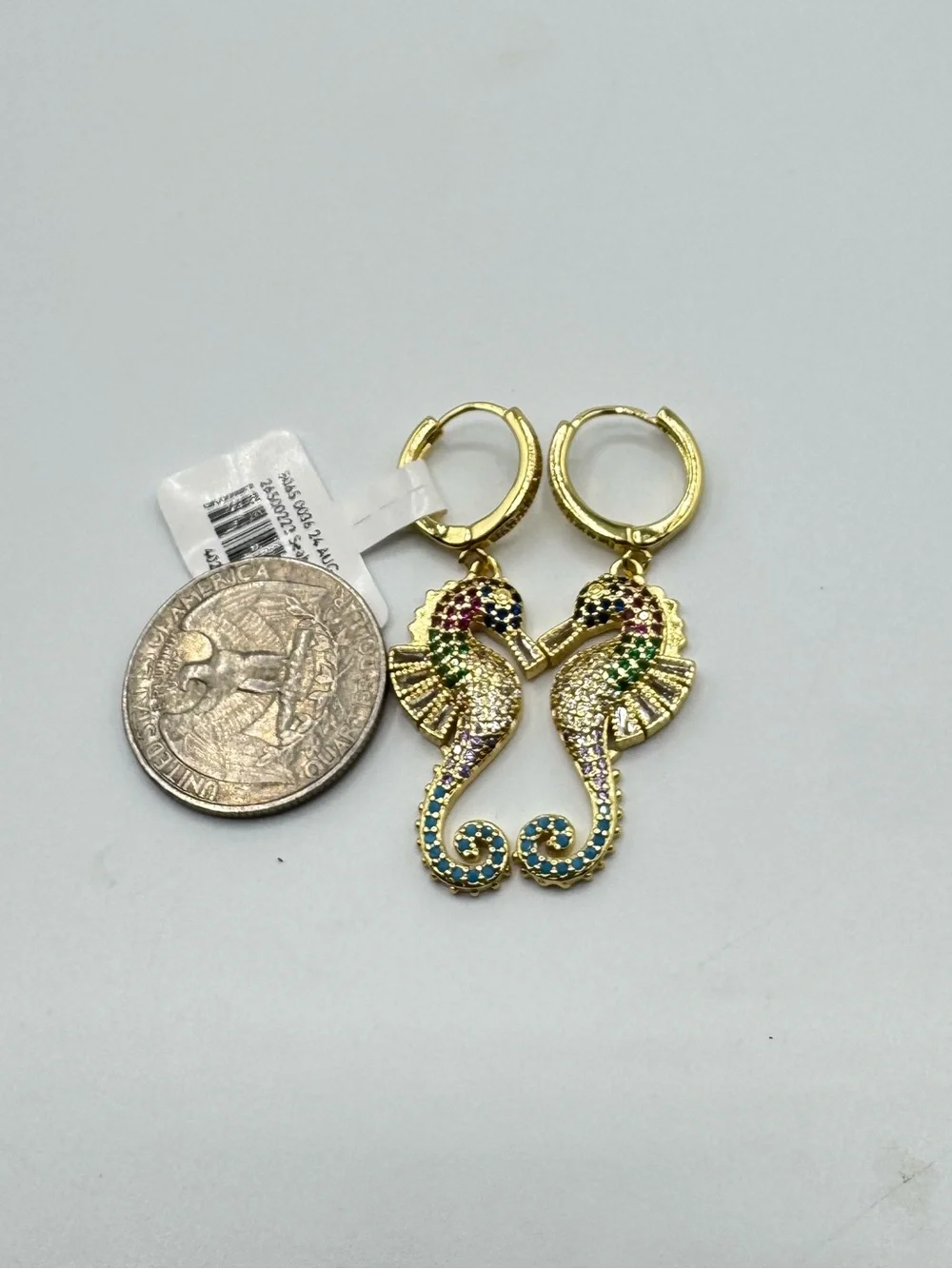 14k Multigem Seahorse Drop Hoop Earrings